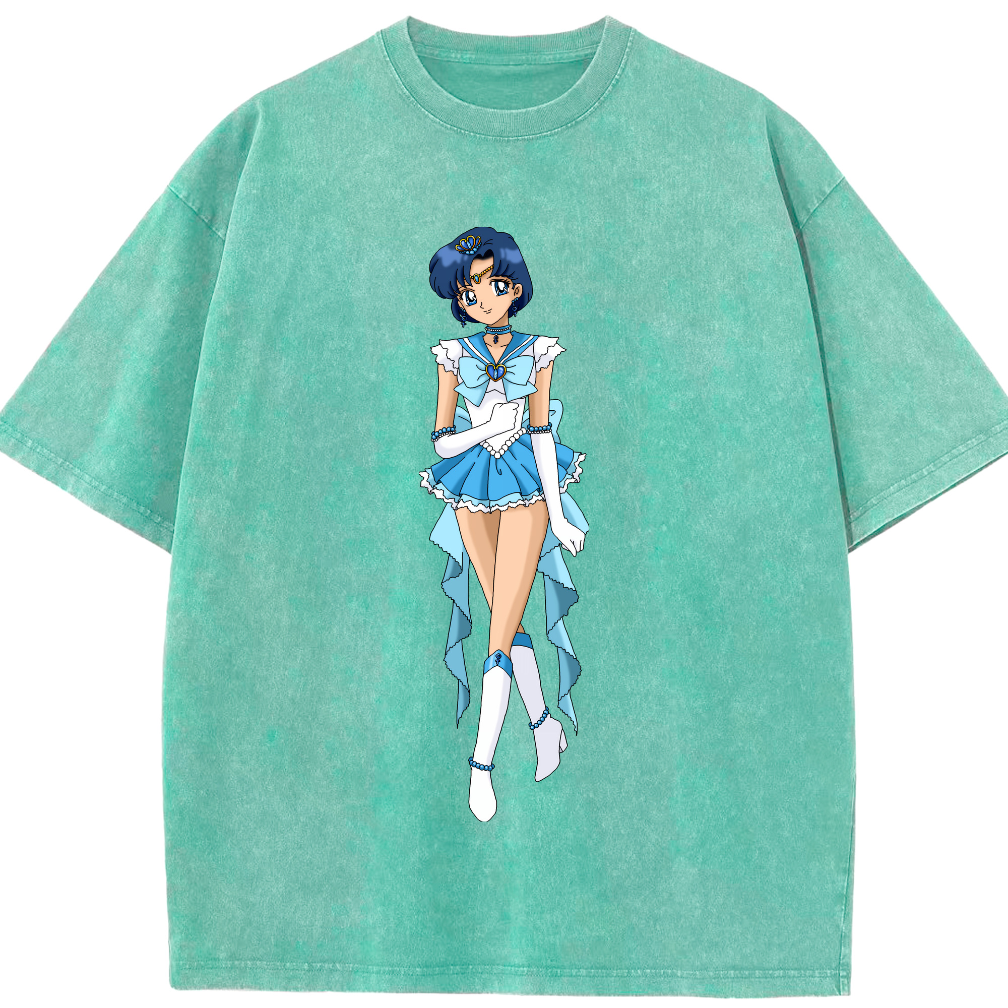 （画像用） 美少女戦士セーラームーン 水野 亜美 みずの あみ Sailor Moon Mizuno Ami 綿100% ヴィンテージ風 半袖Tシャツ（フロントプリント）